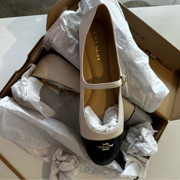 Coach Women's White and Black Mary Jane Flats - Picture 2 of 9